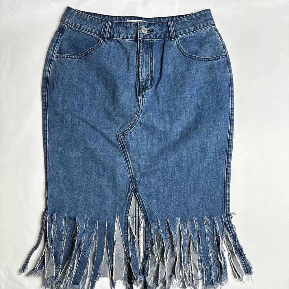 Women’s‎ Indigo Thread Co 100% cotton denim frayed skirt 8